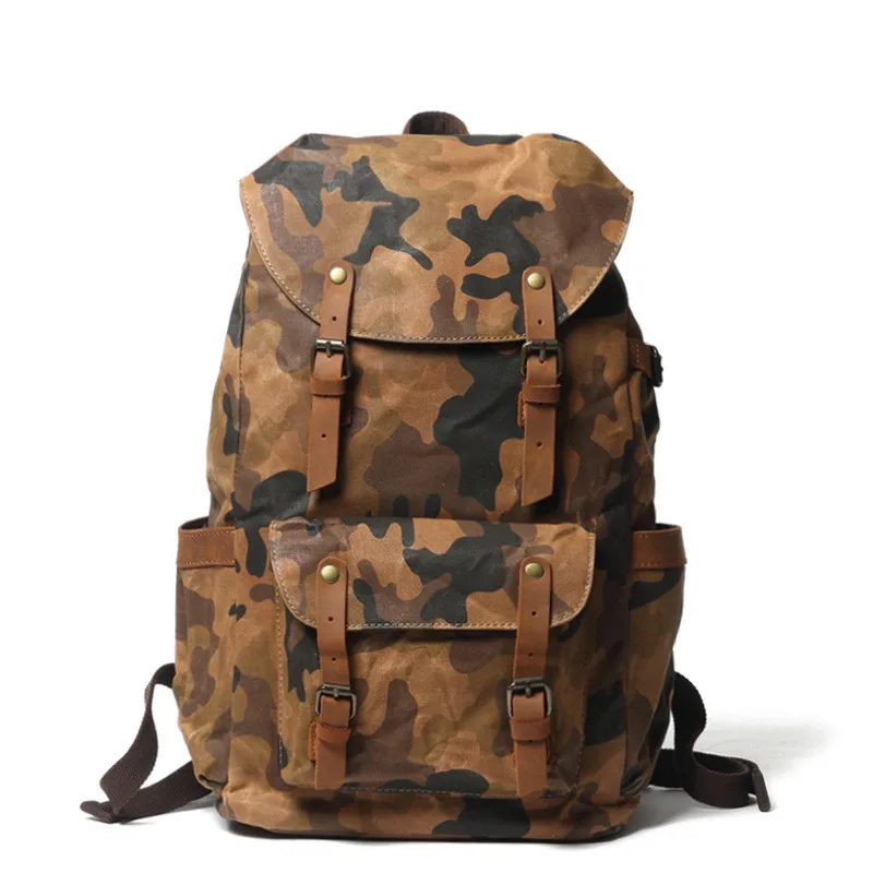 New design Camouflage  Waxed Canvas Mens Hiking Backpack Back Pack