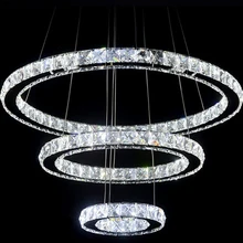 3 Rings Crystal LED Chandelier Light Fixture Crystal Light Lustre Hanging Suspension Light for Dining Room, Foyer, Stairs