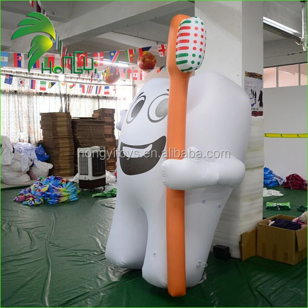 Giant White Inflatable Tooth Model / Inflatable Tooth Balloon With Inflatable Toothbrush for Advertising
