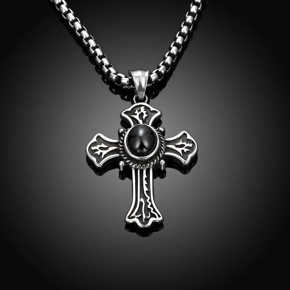 Man's Jewelry Titanium 316l Stainless Steel Cross Pendants Necklaces Men  Precious Stone Punk Style Pendant Necklace Wholesale - Buy High Quality