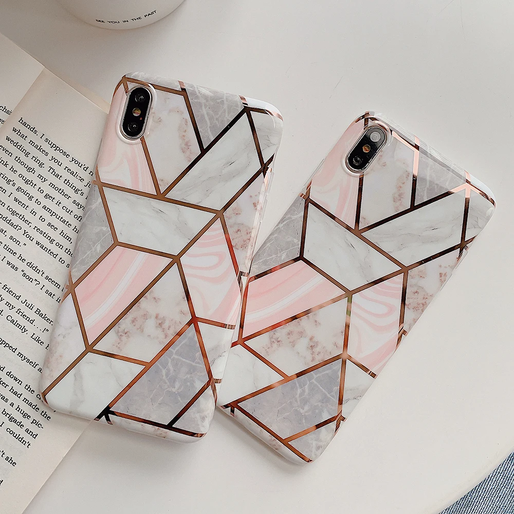Geometric Marble Texture Phone Cases For Iphone Xr Xs Max 6 6s 7 8 Plus X Soft Imd Electroplated Back Cover Coque Gift Buy Grid Phone Case Waterproof Phone Case Mobile Phone Case