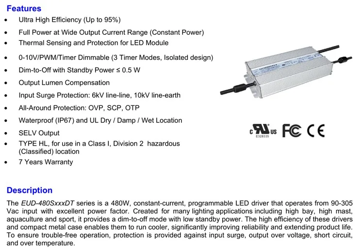 Inventronics High Power Waterproof Fishing Light Power Supply 400W 450W 480W LED Driver