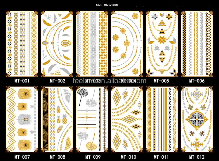 
OEM модные золотые и серебряные временные тату-наклейки 36 дизайнов металлические татуировки ювелирные изделия фольга низкий минимальный Заказ временные татуировки 