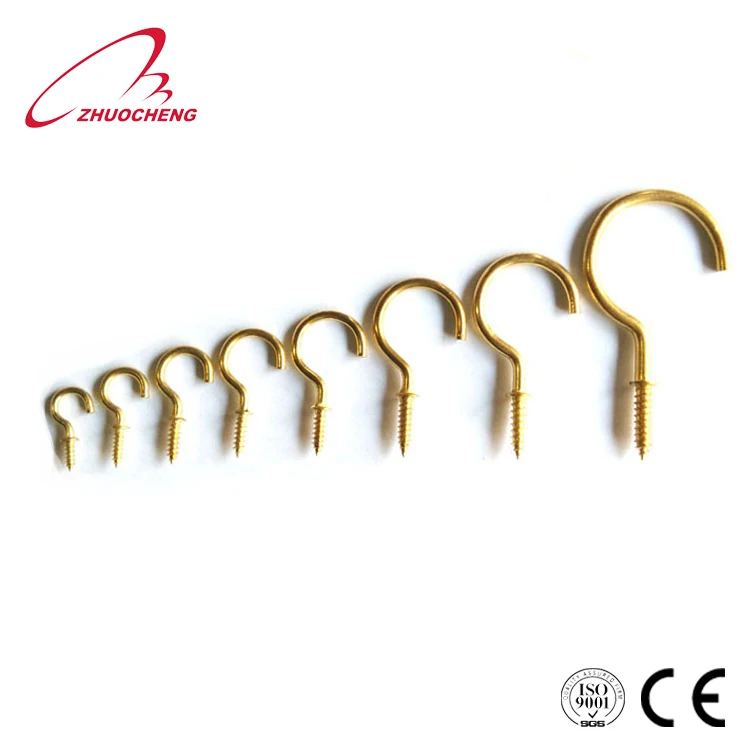 Golden Color Brass Plated Open Eye Angle Hook Wood Screw