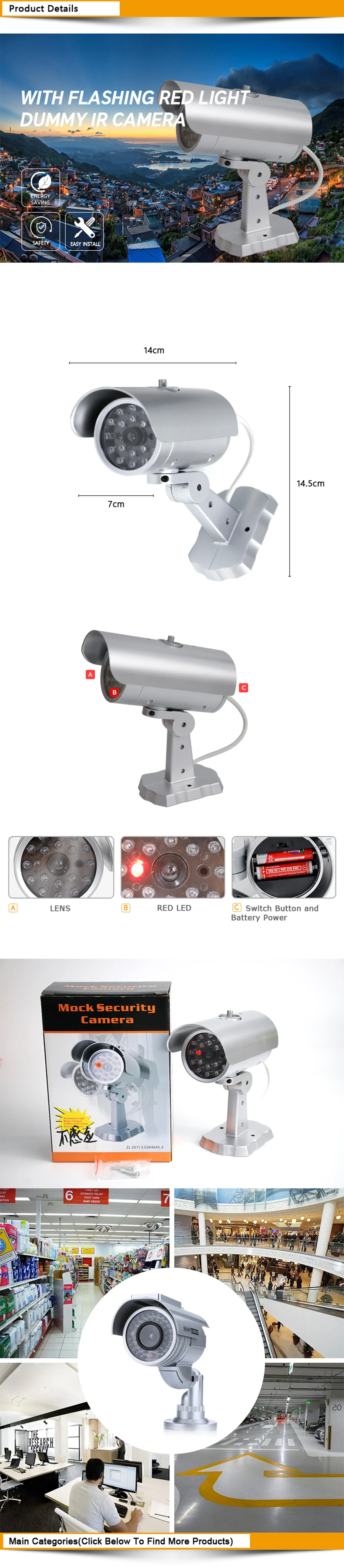 Outdoor Dummy Camera Cctv Surveillance System Flashing Led Red Light