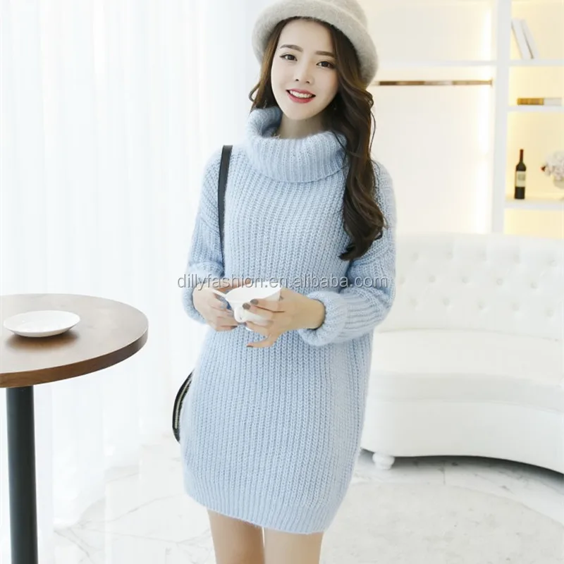 Korean Stylish Winter Warm High Neck Pullover Thicken Large Size Rib Knitted One Piece Dress Buy One Piece Dress Pattern Long One Piece Dress Sweater Dress Product On Alibaba Com