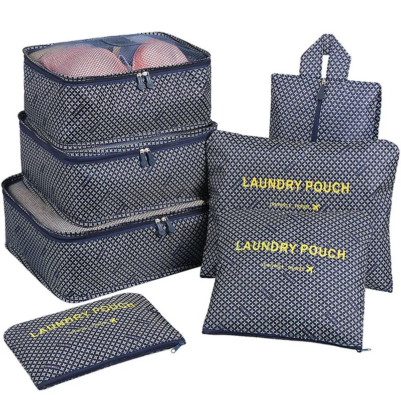 Custom Lightweight 7 PCS Waterproof Compression Luggage Storage Packing Cubes Travel Organizer Bag