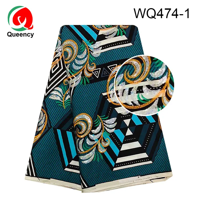 
Новый Модный Блестящий вышитый цветок Queency, африканская ткань с принтом воска Анкары, 6 ярдов 