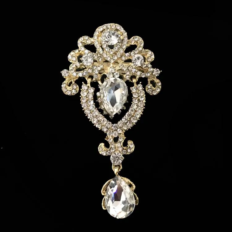 green emerald velvet dress Rose Gold Tone Rhinestone Flower Embellishment or Brooch