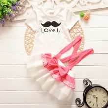 2016 New Fashion baby clothing set short sleeve printing T shirt dress 2pcs bebe baby girl