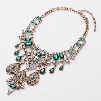 Alloy Plate Electroplating Antique Exaggerated Jewel Long Necklace