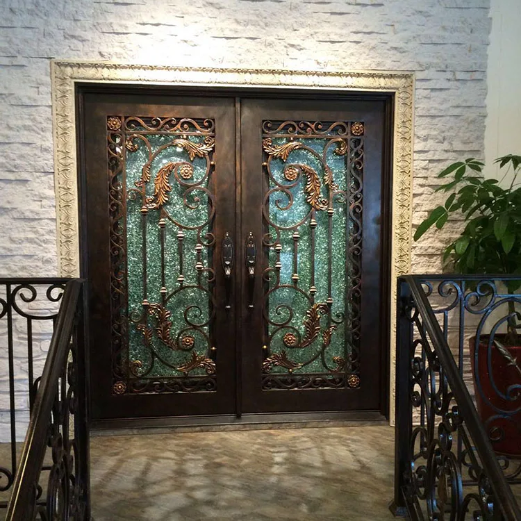 Latest Double Security Wrought Iron Door and Glass