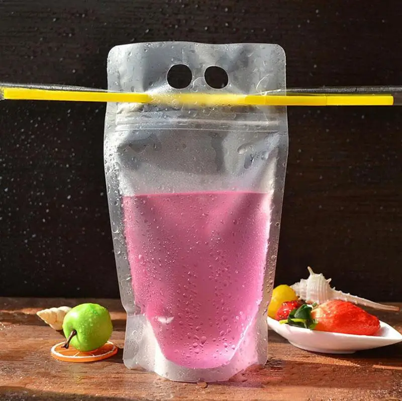 High Quality Clear Stand up Zipper Pouch Drink Bag for Juice Ziplock Plastic PE Tea Bag Packaging Customized Gravure Printing