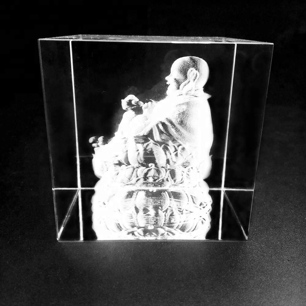 Honor of Crystal 3D Laser Etched Hologram Crystal Glass Cube Paperweight