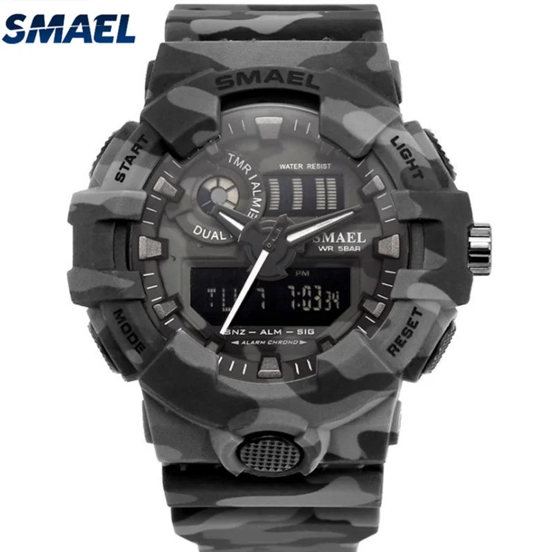 Мужские Аналоговые Цифровые Спортивные военные часы SMAEL 8001MC