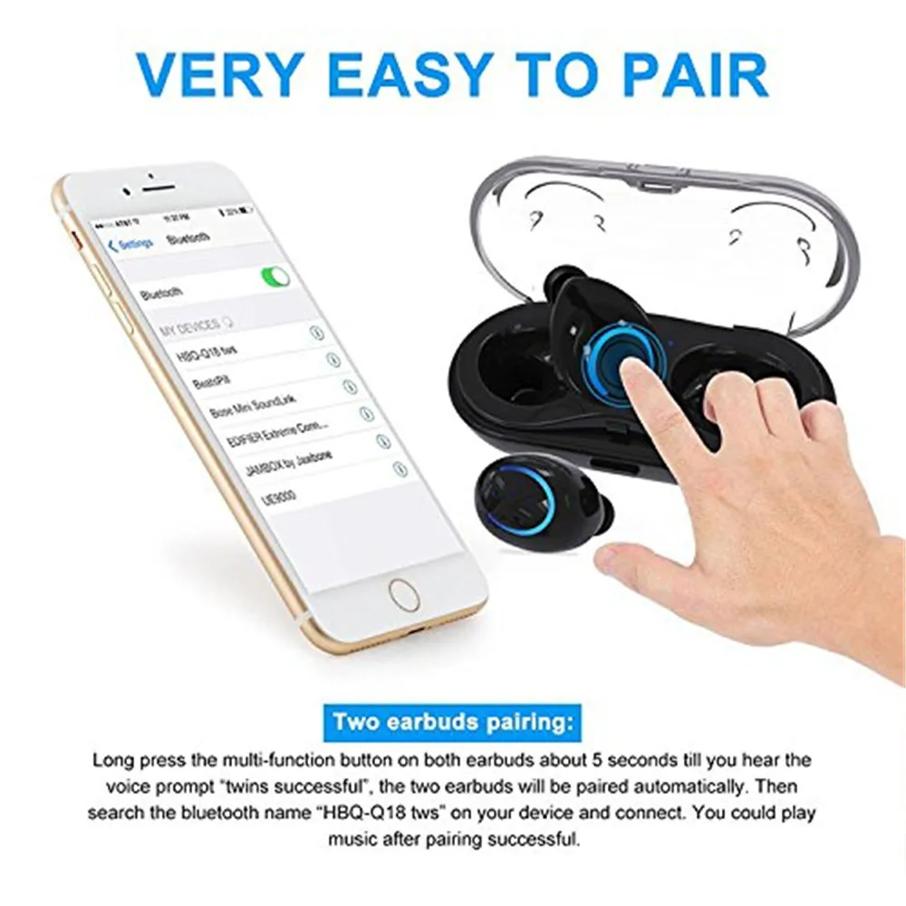 hbq q18 tws mini wireless headphones Alibaba