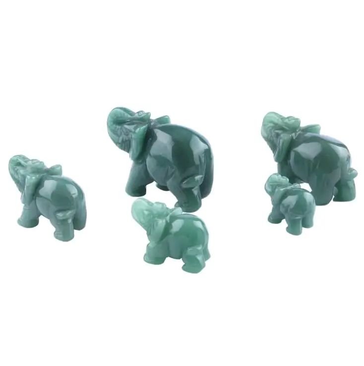 Lucky Carved Animal Elephant Statue Jade Stone Figurine Ornament Home Decor 