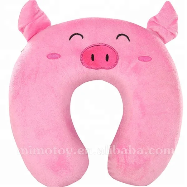 Head Support Memory Foam Plush Pink Pig Travel Neck Pillow Cushion New Custom Cute Stuffed Animal Soft Toy Pig U Shape Pillow