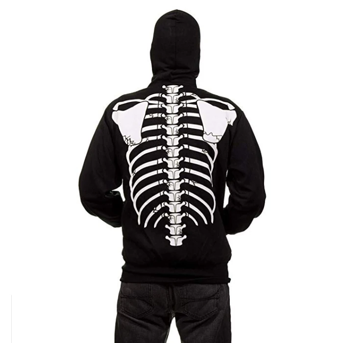 メンズグローでダークスケルトンフルジップフェイスパーカー