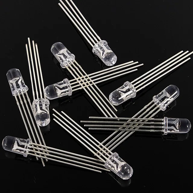 RGB LED Diodes 5mm Common Cathode 4 Pin Tri Color Emitting Diodes Transparent LED Light Bulb Lamp DIY Lighting