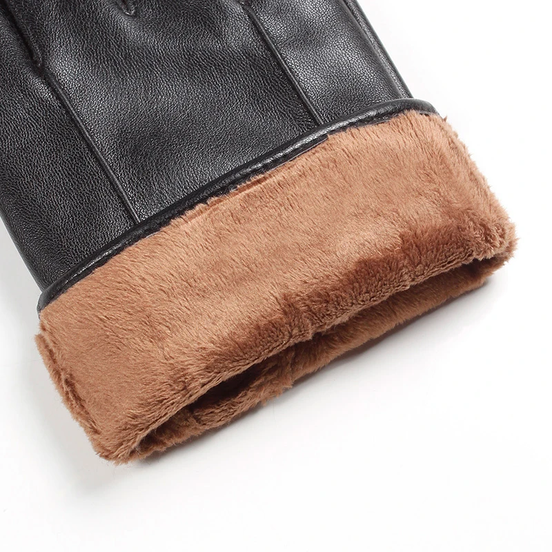 Экологичные теплые мужские перчатки из натуральной кожи для вождения с сенсорным