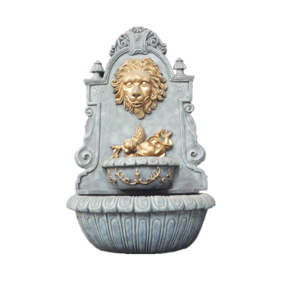 ライオンの彫刻が施されたポリレジンの庭の壁の噴水 Buy 樹脂壁泉 庭の噴水 ポリレジンカスタム噴水とライオン像 Product On Alibaba Com