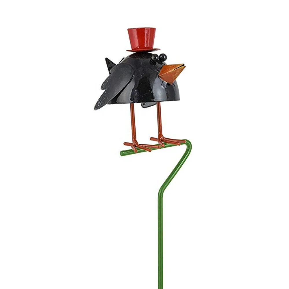 Metal  Gnomes Bird  Plant Stake Crow:5*6*32CM