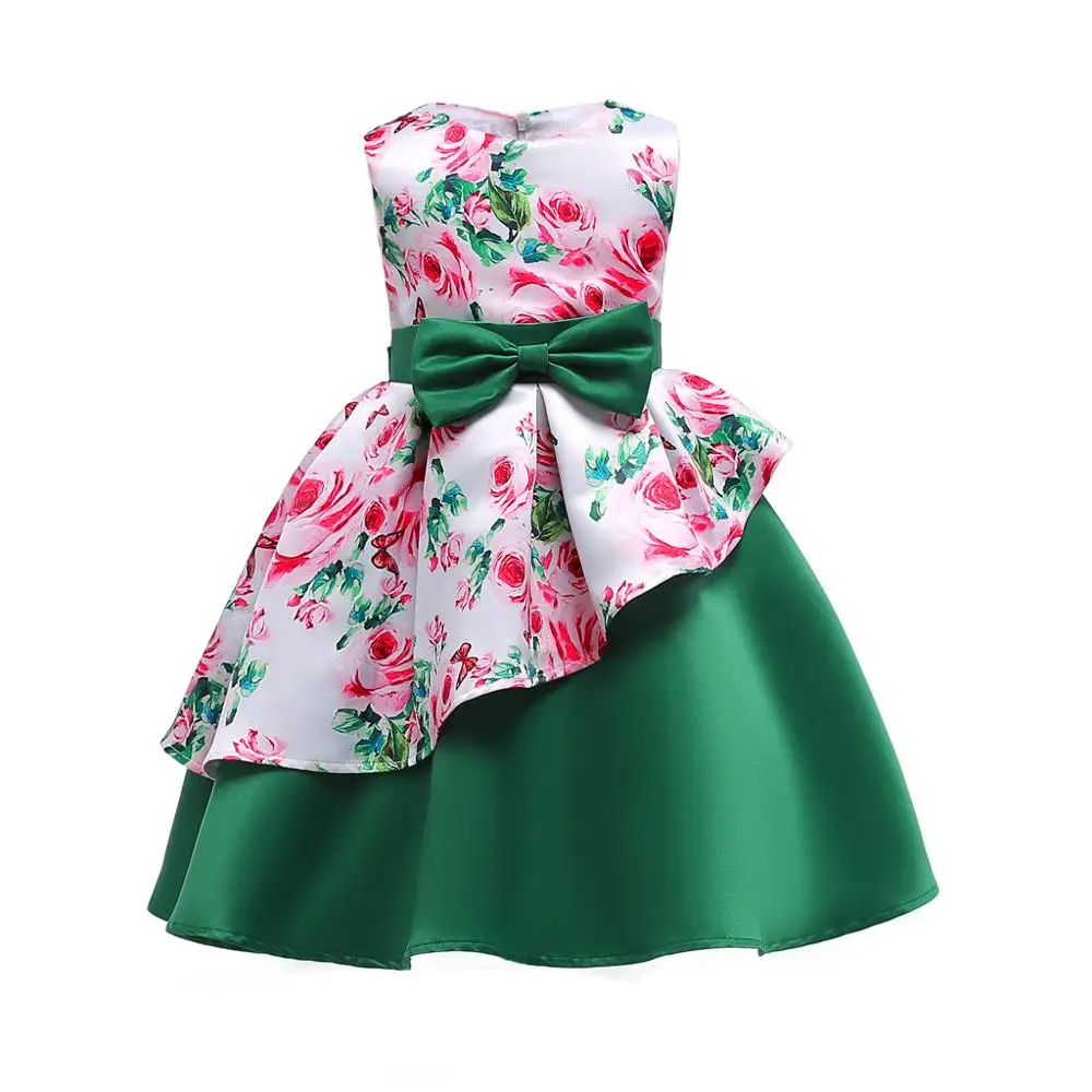 Spring Printed Flower Bow Party Dresses for 6 Year Old Girl