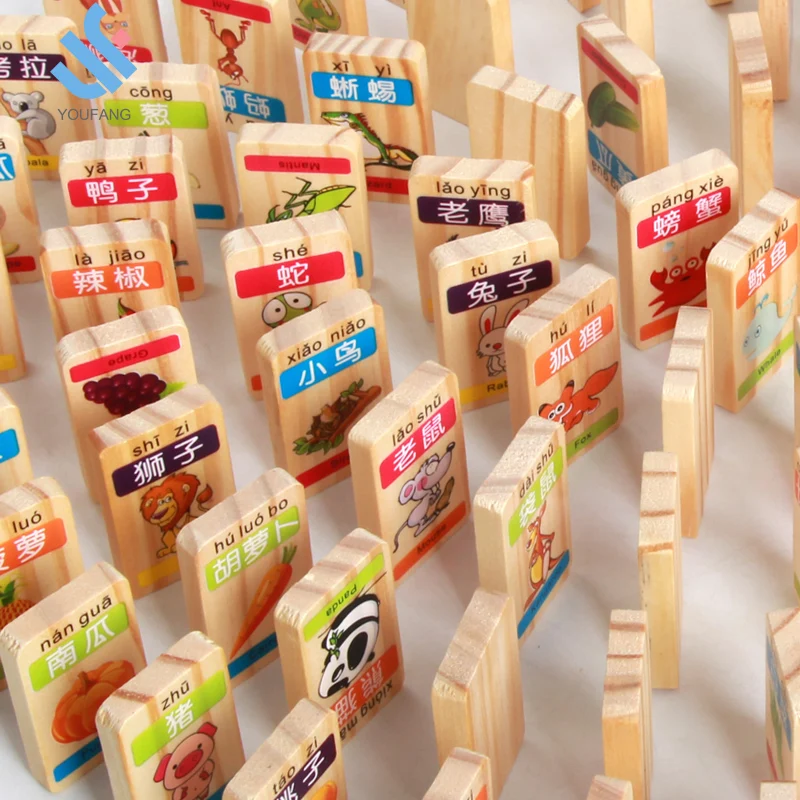 YF-M535 Дешевые образовательные Новый дизайн 100 шт. фруктов и животных деревянных игрушек деревянный домино