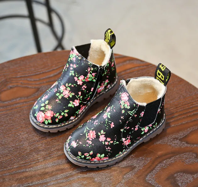 Ботинки с цветочным принтом зимние Нескользящие на плоской подошве