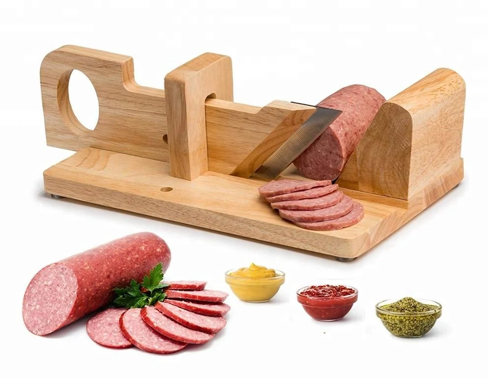 bamboo sausage slicer wood salami guillotine