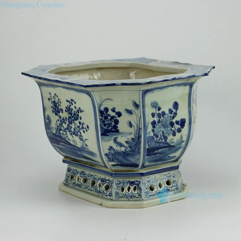 Elegant RZAJ08 Antique Floral Pattern Asian Porcelain 8-Sided