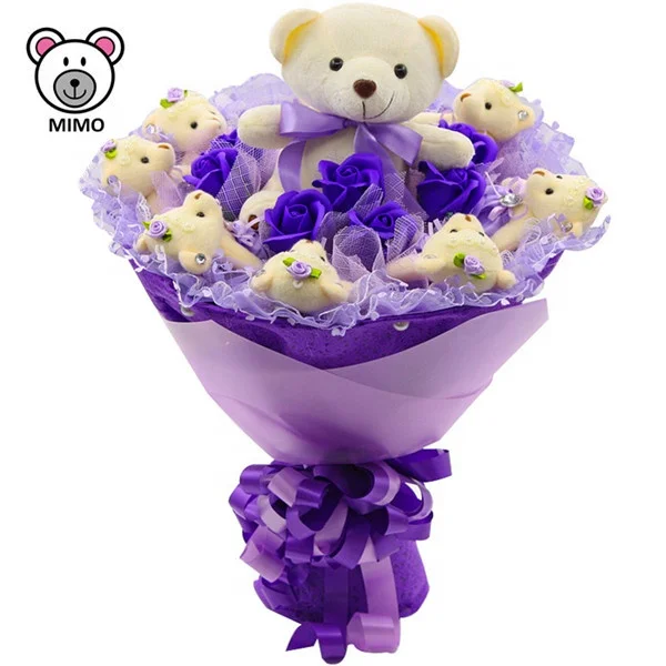 情人节礼物卡通毛绒玩具玩具熊花束女孩婚礼美丽的紫色软玩具毛绒玩具熊花束 Buy 熊花束 毛绒玩具花束 玩具熊花束