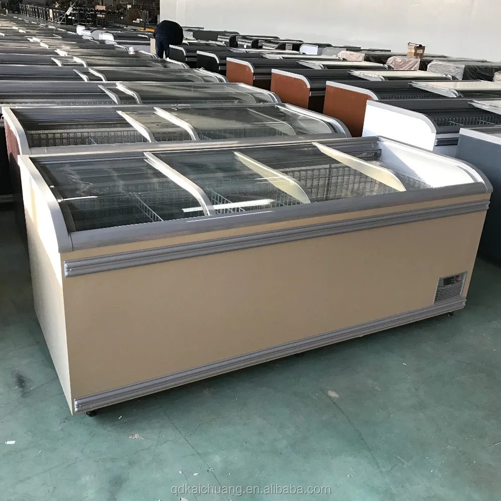 Dusung Factory 400L/500L/600L/700L/800L Commercial Glass Door Ice Cream Island Freezer