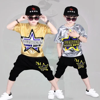 2colors Cool Jazz hip hop boys Modern dance costumes set of 2pieces School performance costumes suits kids clothing