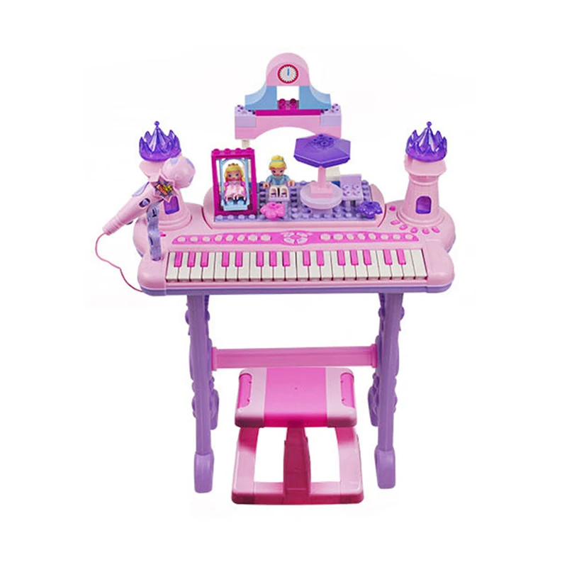 Samtoy Multi Functional Musical Instruments Building Blocks Music Keyboards Music Electronic Piano Toy With Microphone and Chair