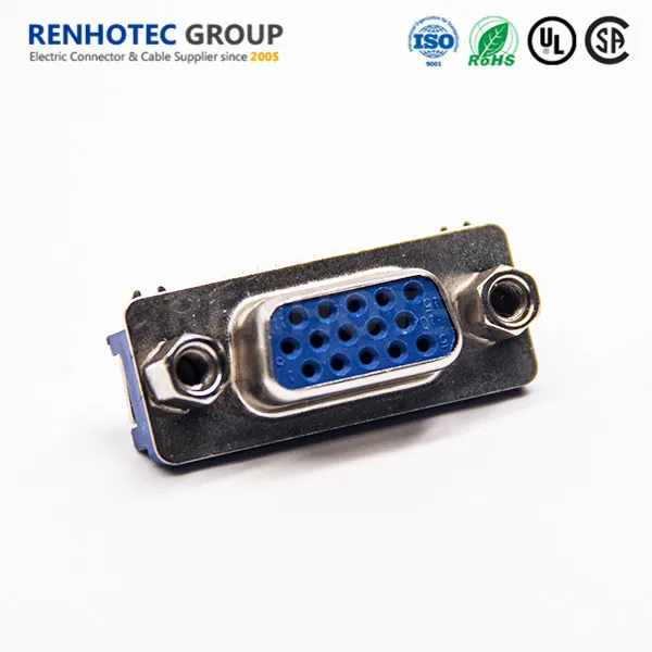 D Sub 15 Pin Female Connector for 90degree PCB Slim Rows VGA