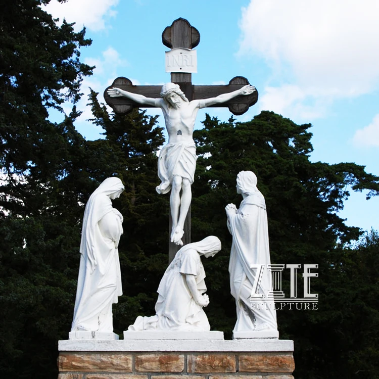 Hand Carved Marble Status of Jesus Christ with Cross