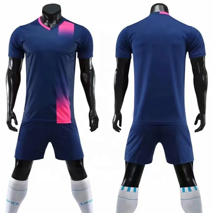 Welike Wholesale Dark Blue Pink Football wear,10 Sets