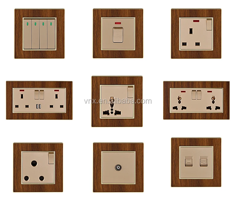 Factory Custom Household British/UK Standard Plug Living Room Indoor Wall TV Satellite Electrical Wood Grain Gold Panel Socket