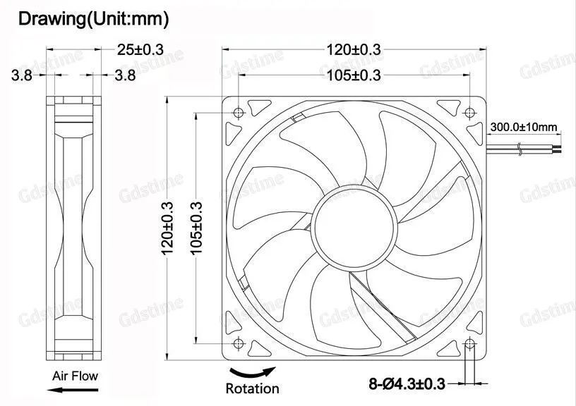 Gdstime Gda1225 5v 12v 24v 48v 120x120x25mm 120mm 12cm 5 Inches High ...