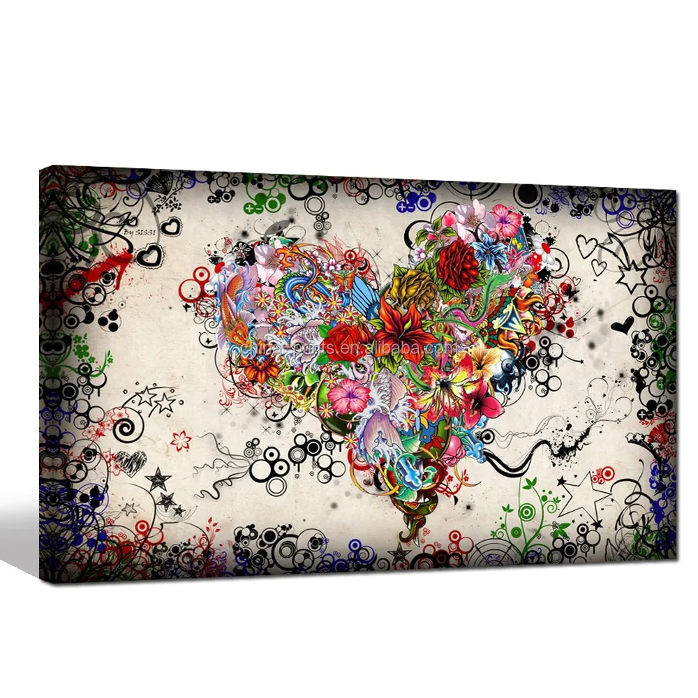 Toile D Art Abstrait Vintage Moderne Tableau De Decoration Avec Cœur D Amour Images Et Doodle Buy Art Abstrait Decor Photos Toile Peinture Product On Alibaba Com