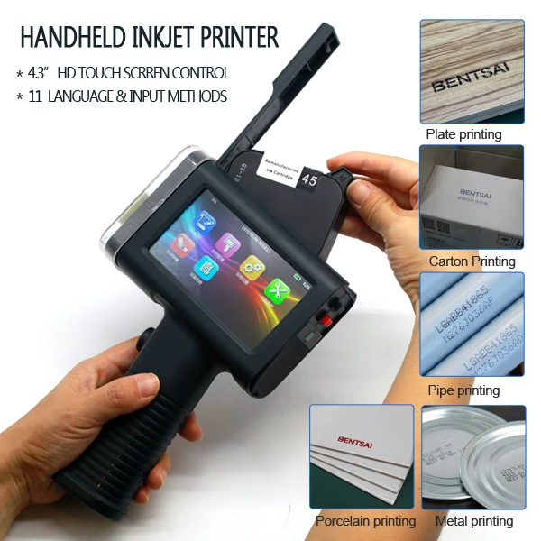 BENTSAI advanced 4.3 inch touch screen coding machine inkjet printer for close leather glass ball metal printing etc.