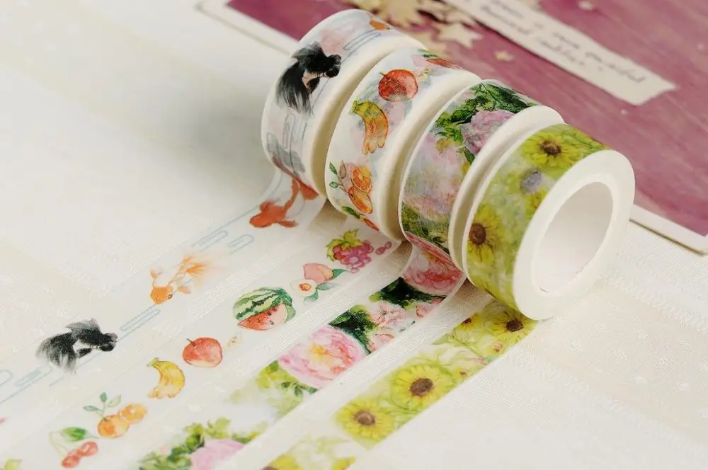 
 Оптовая продажа, Высококачественная клейкая декоративная японская бумажная лента AAGU разных цветов, 15 мм * 10 м  