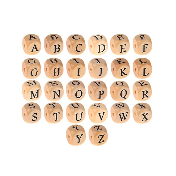 Wood Alphabet Letter Beads Children Toys Wooden Cube
