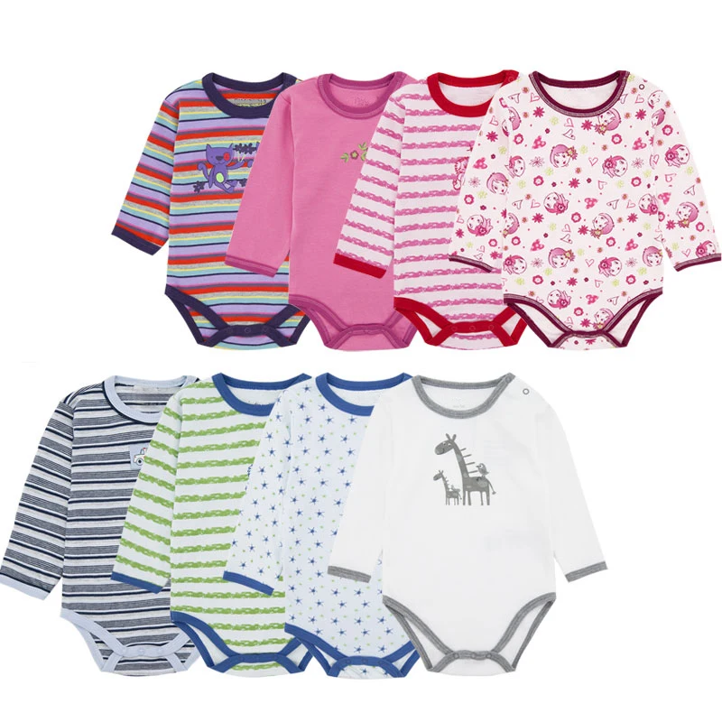 Бесплатный образец, высококачественное красочное боди с круглым вырезом и длинным рукавом для новорожденных, оптовая продажа