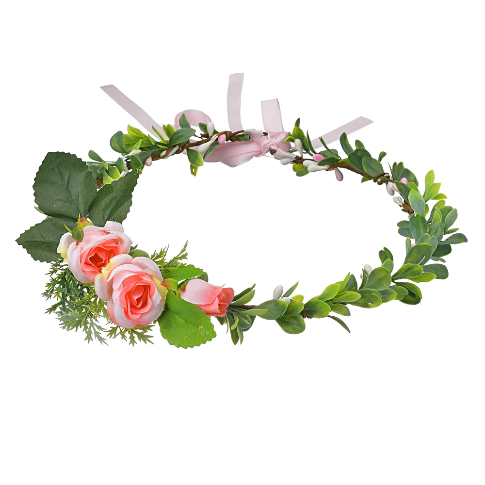 tocado para niña accesorios Corona de flores rosas para niña corona Floral tocado para el pelo para mujer guirnalda Floral para boda 