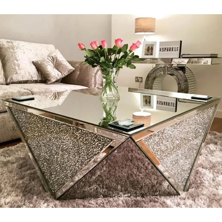 4 sides crushed diamond handmade mirrored coffee table