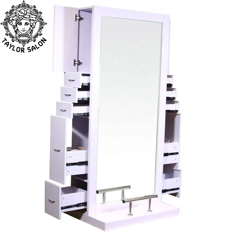 Salon furniture modern makeup styling stations luxury portable double sided mirror station with drawers