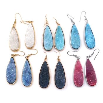 New Arrival Wholesale Natural Druse Stone Agate Quartz Hook Earrings for Women Jewelry